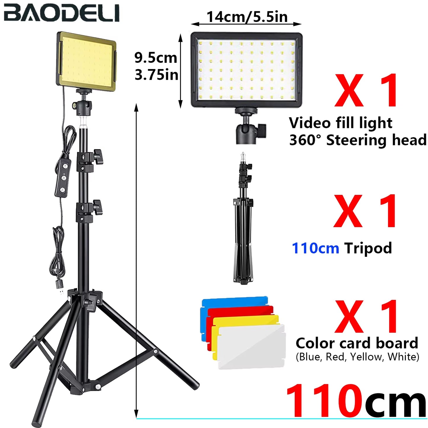 6"LED Video Light Panel 5600K Photography Lighting Photo Studio Lamp Kit for Shoot Live Streaming Youbube with Tripod RGB Filter