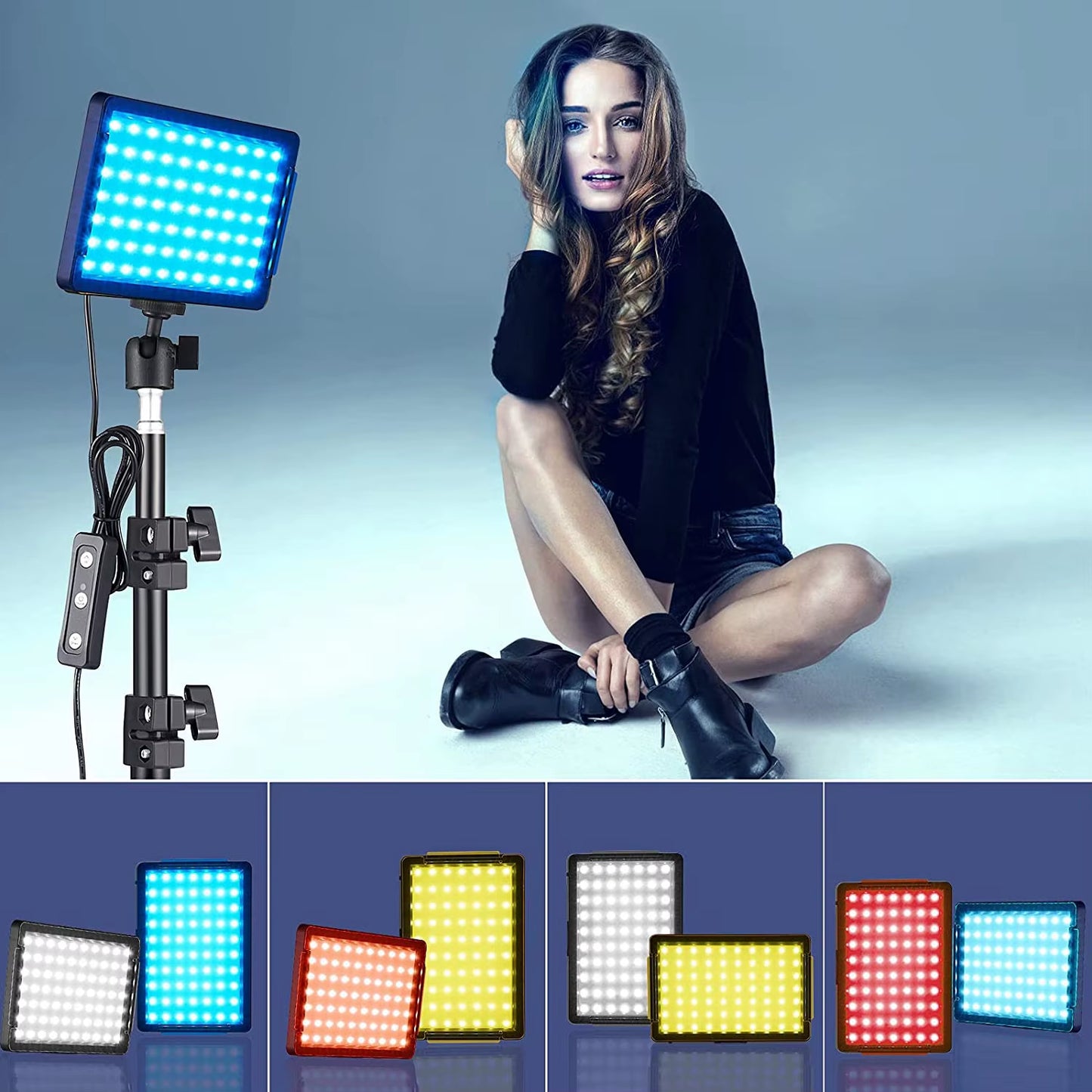 6"LED Video Light Panel 5600K Photography Lighting Photo Studio Lamp Kit for Shoot Live Streaming Youbube with Tripod RGB Filter