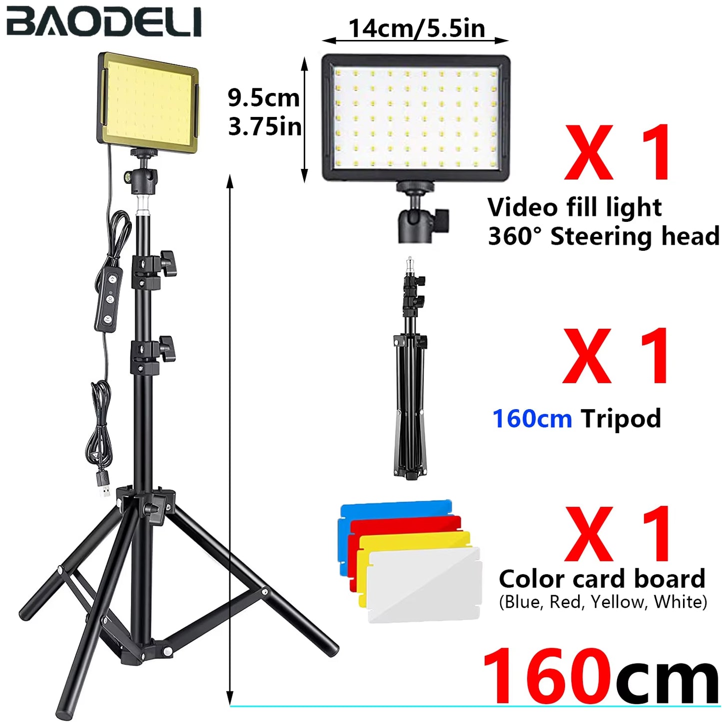 6"LED Video Light Panel 5600K Photography Lighting Photo Studio Lamp Kit for Shoot Live Streaming Youbube with Tripod RGB Filter