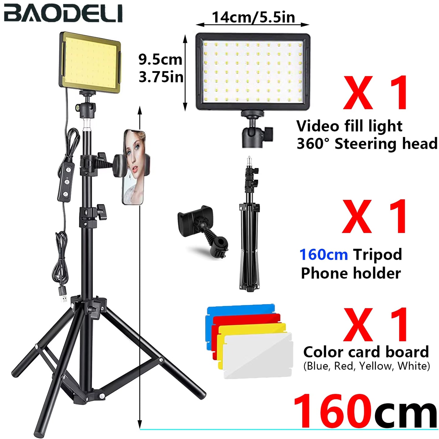6"LED Video Light Panel 5600K Photography Lighting Photo Studio Lamp Kit for Shoot Live Streaming Youbube with Tripod RGB Filter