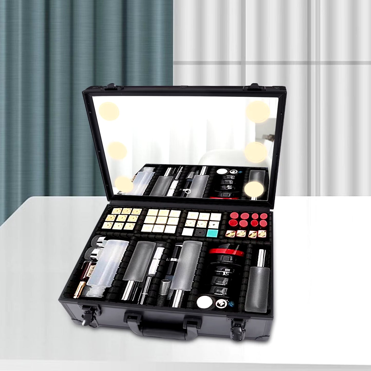 Makeup Bag with LED Mirror Portable Travel Cosmetic Organizer Train Make-Up Case