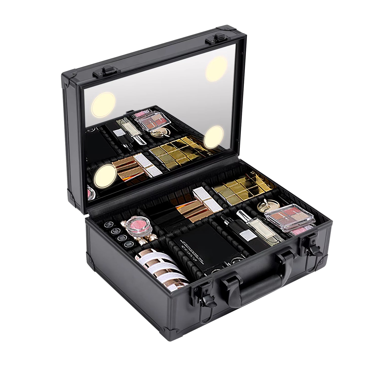 Makeup Bag with LED Mirror Portable Travel Cosmetic Organizer Train Make-Up Case