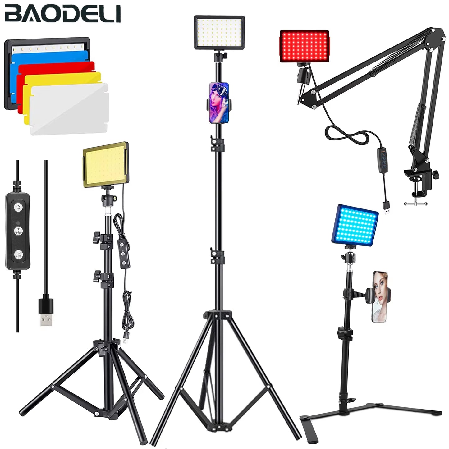 6"LED Video Light Panel 5600K Photography Lighting Photo Studio Lamp Kit for Shoot Live Streaming Youbube with Tripod RGB Filter