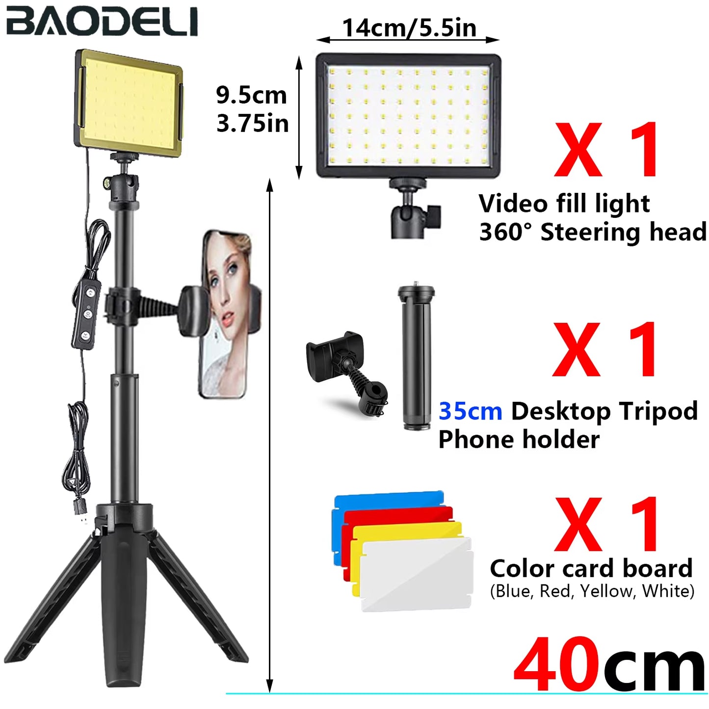 6"LED Video Light Panel 5600K Photography Lighting Photo Studio Lamp Kit for Shoot Live Streaming Youbube with Tripod RGB Filter