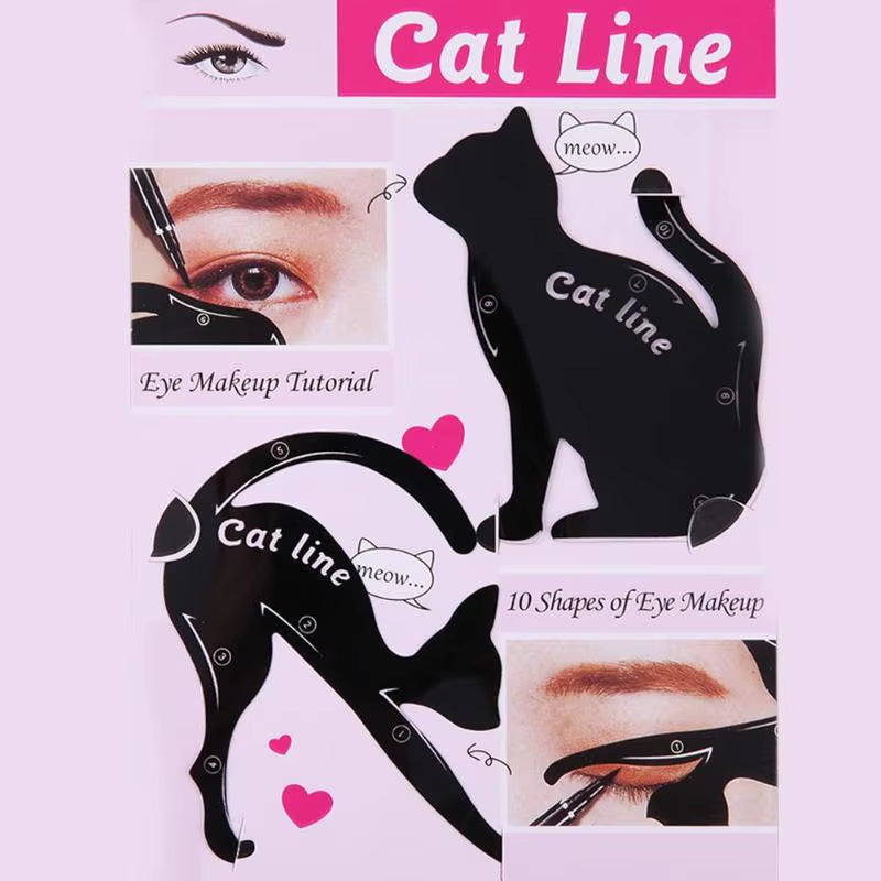 2Pcs/Set Women Cat Line Pro Eye Cosmetic Makeup Tool Eyeliner Stencils Beauty Eyebrow Template Shaper Model Women Girl