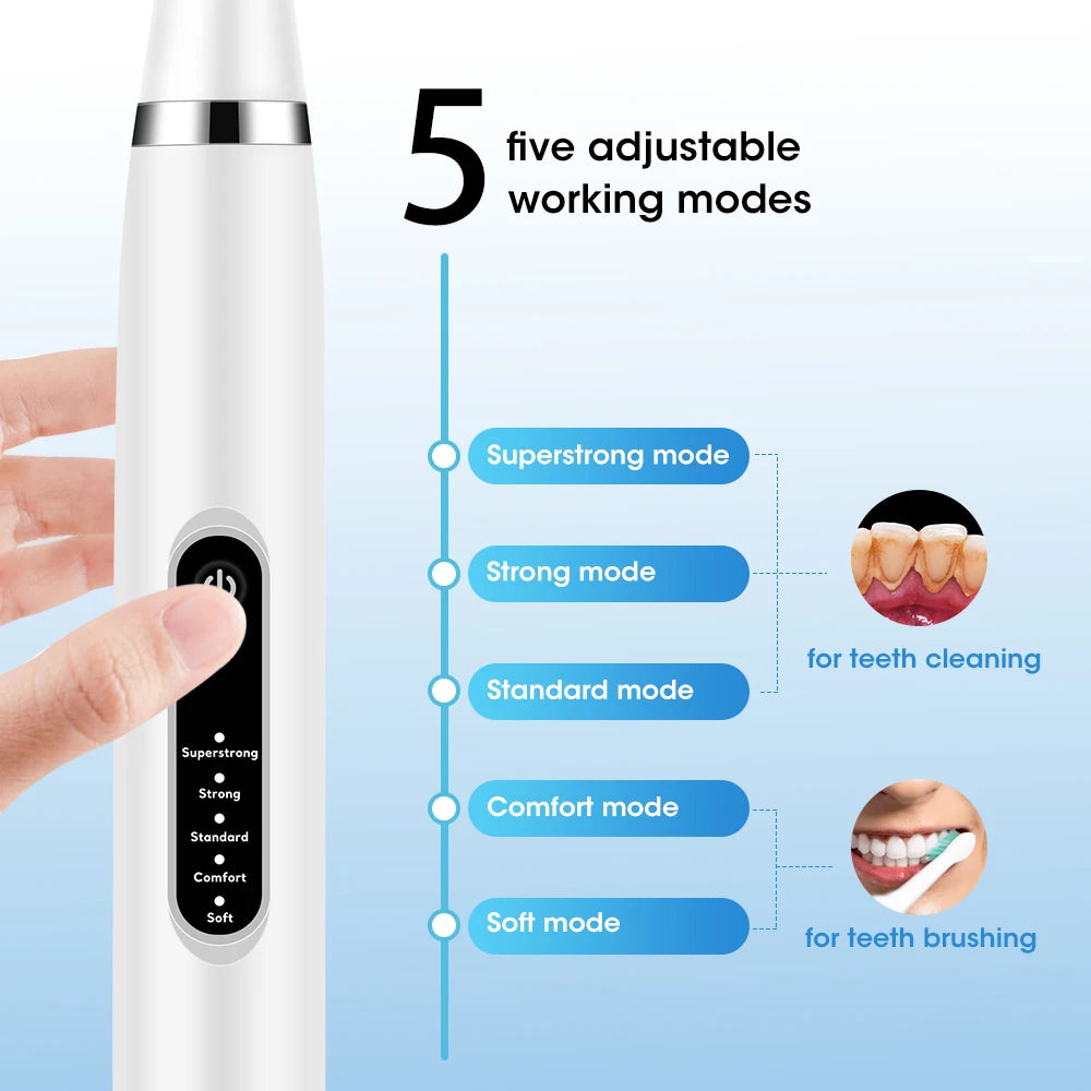 Dental Calculus Remover Oral Care 5 Mode Stains Tartar Tool Teeth Whitening Electric Toothbrush with Dentist Mirror USB Charging