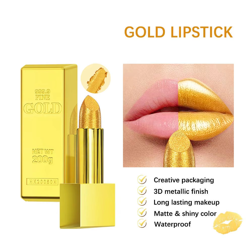 Gold Color Lipstick Makeup Lipstick Velvet Matte Gloss Lip Red Lipstick Nude Women Long Lasting Waterproof Beauty Cosmetic Tool