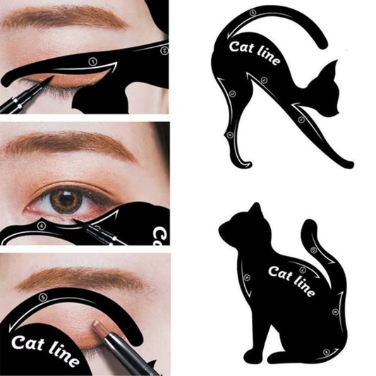 2Pcs/Set Women Cat Line Pro Eye Cosmetic Makeup Tool Eyeliner Stencils Beauty Eyebrow Template Shaper Model Women Girl